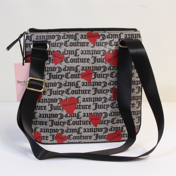 Juicy Couture Black Beige Heart Basic Love Crossbody Bag w/Adjustable Strap NWT - Picture 13 of 13